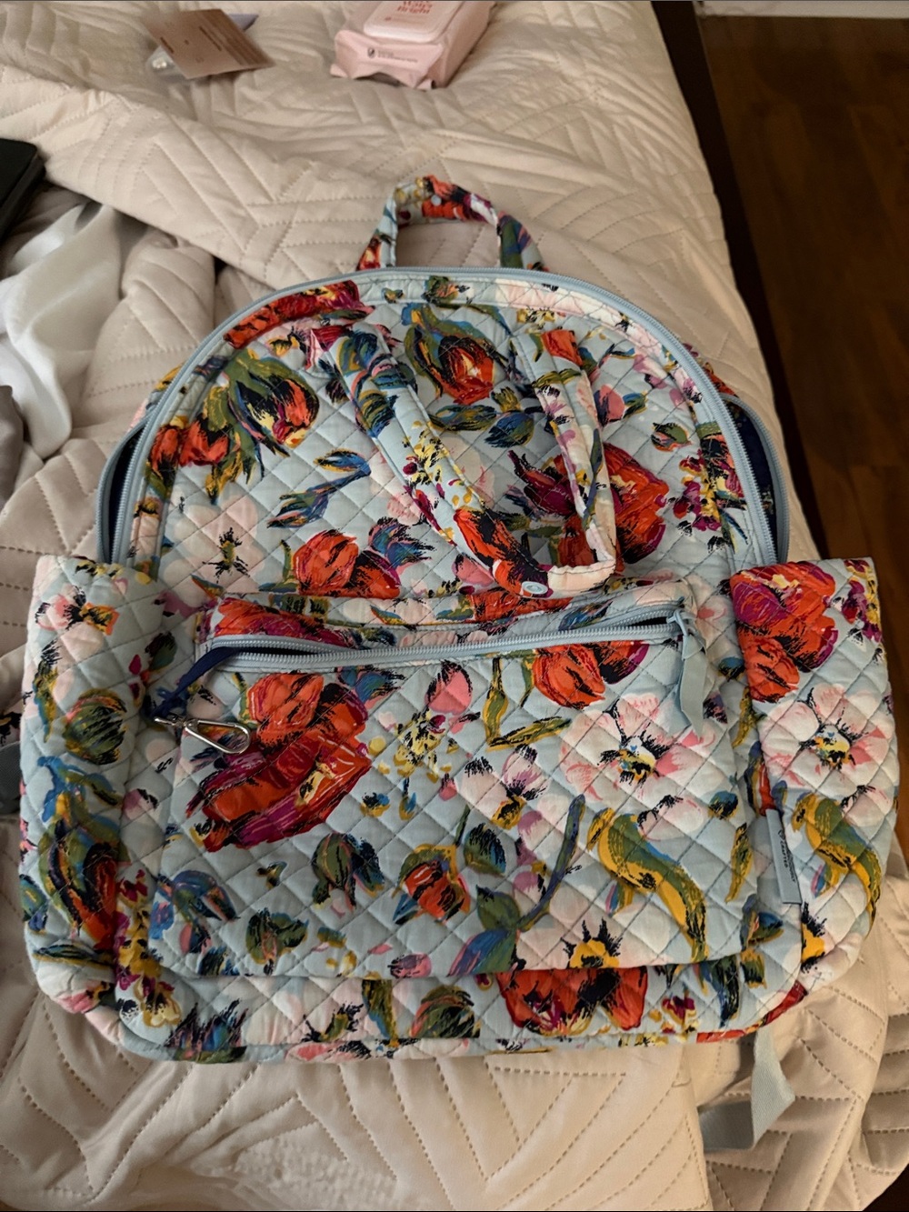 Vera Bradley Light Blue Quilted Floral Backpack